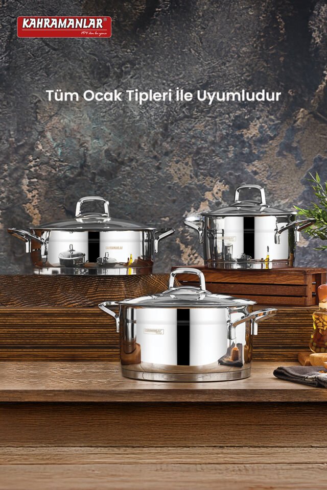 Kahramanlar Sırma Çelik 6 Parça Büyük Tencere Seti