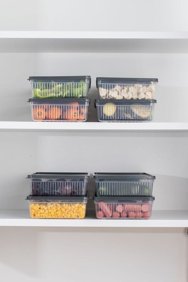 Porsima 1101-1169 16lı Buzdolabı Organizer Mikrodalga Derin Dondurucu Buzluk Bakliyat Saklama Kabı-antrasit