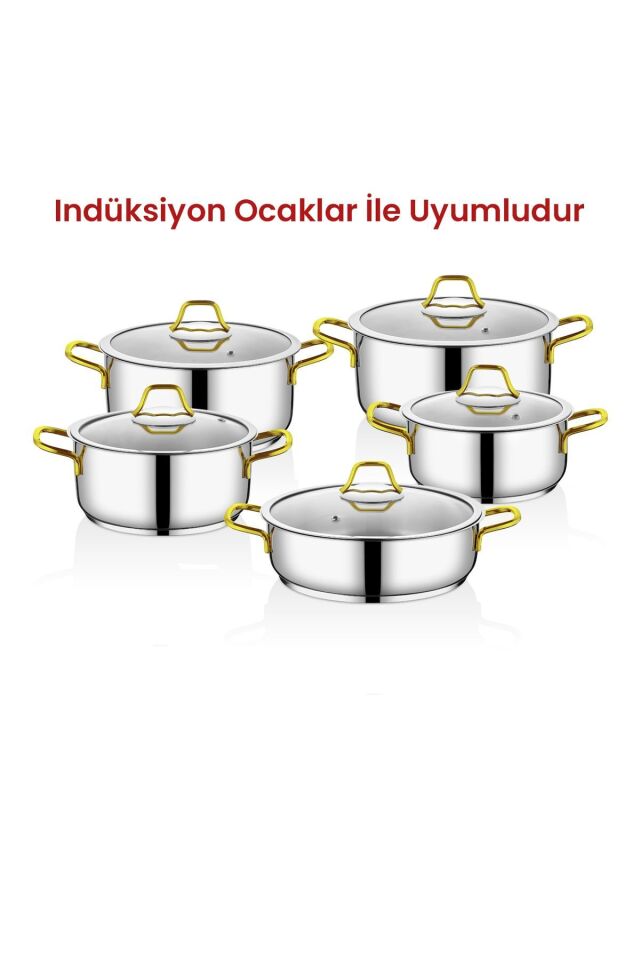 Kahramanlar Yağmur 10 Parça Gold Çelik Tencere Seti