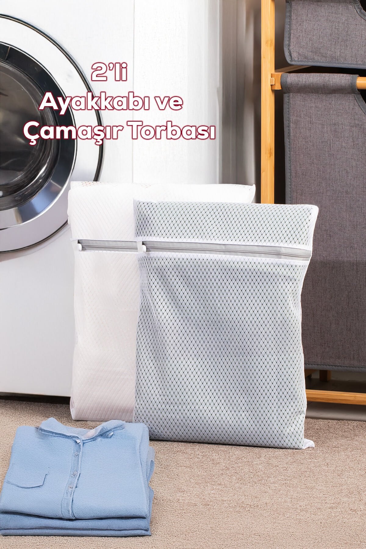 Porsima 3130 2li Fermuarlı Bölmeli Çamaşır Ayakkabı Yıkama Filesi Deforme Önleyici Torba File 30x40 cm