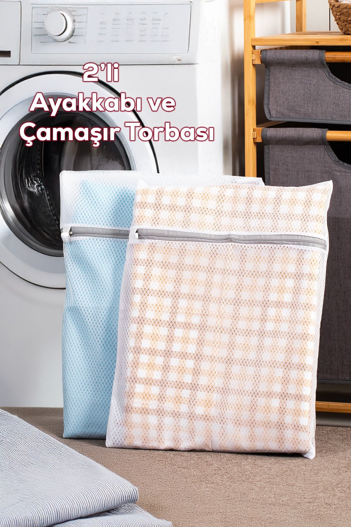 Porsima 3129 2li Fermuarlı Bölmeli Çamaşır Ayakkabı Yıkama Filesi Deforme Önleyici Torba File 40x50 cm