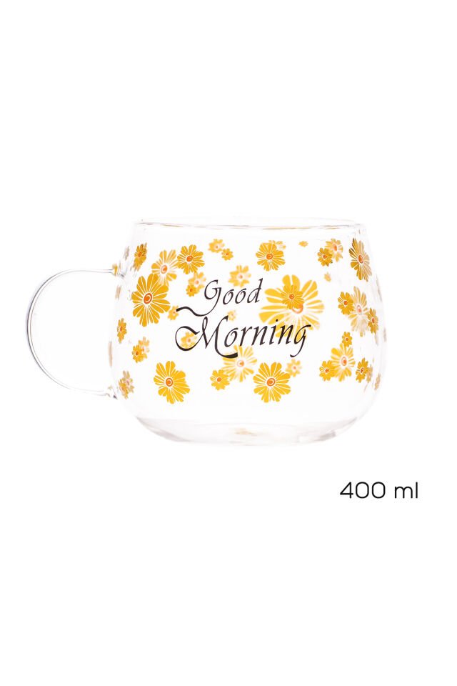 Porsima 2089 2li Borosilikat Isıya Ateşe Dayanıklı Cam Kulplu Çay Bardağı Kahve Bardak Kupa Sarı 400 ml