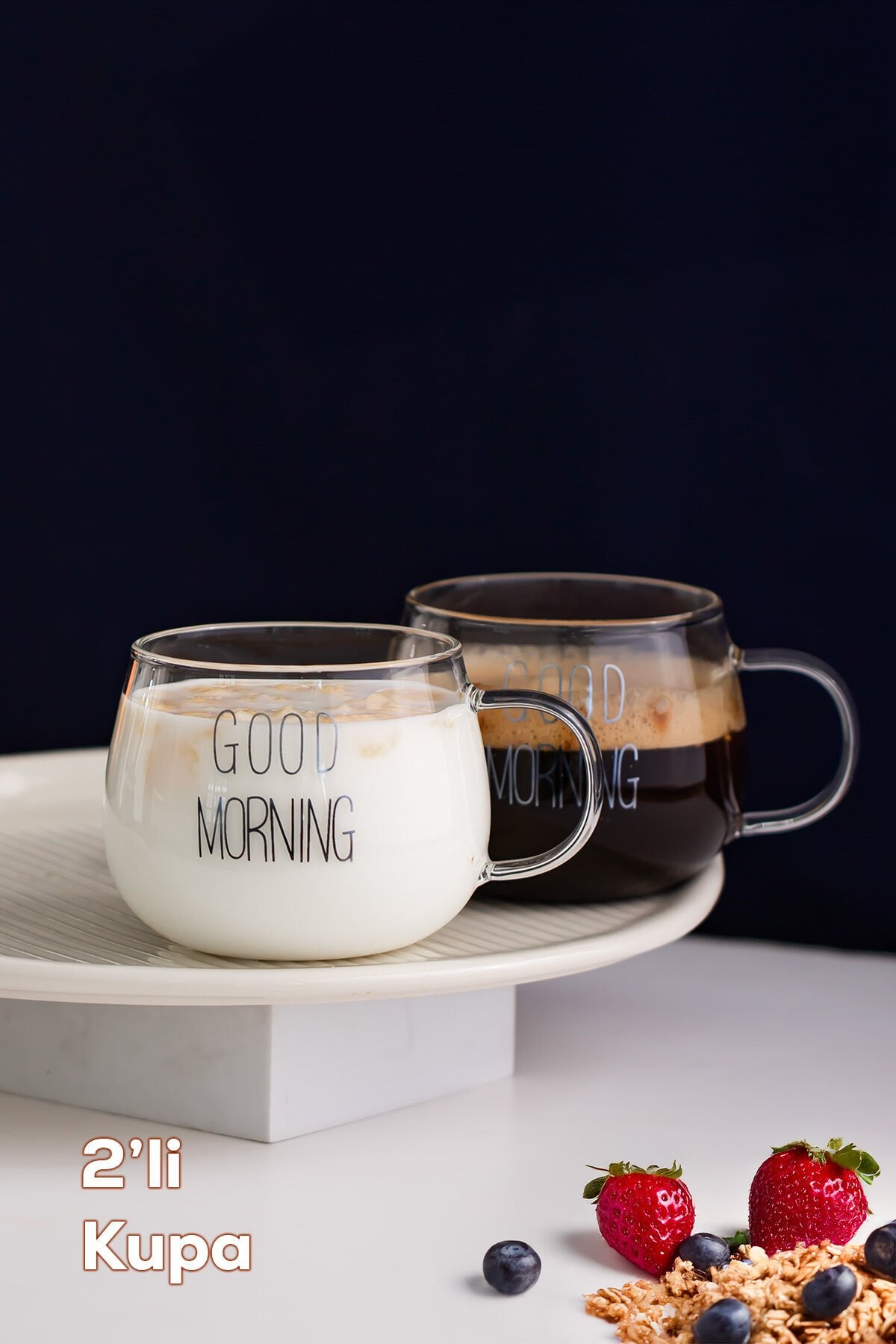 Porsima 2088 2li Borosilikat Isıya Ateşe Dayanıklı Cam Kulplu Çay Bardağı Kahve Bardak Kupa Şeffaf 400 ml