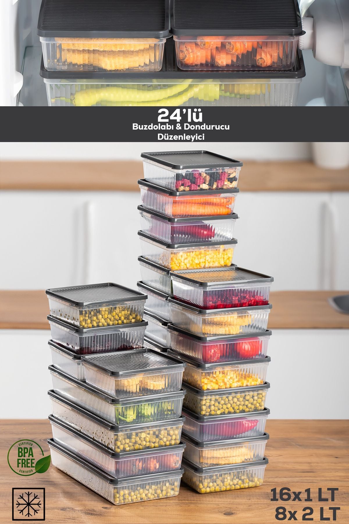 Porsima 24lü Nofrost Buzdolabı Saklama Kabı Organizer Antrasit