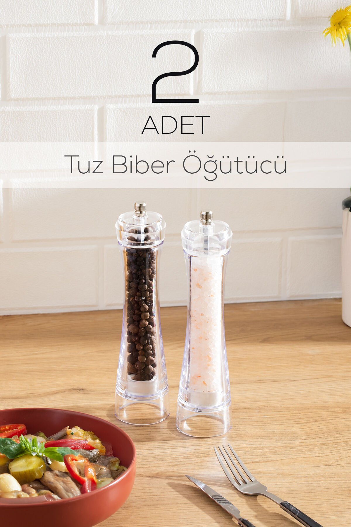 Porsima 5915366 Baharat Öğütücü 2li Set Değirmen Baharat Değirmeni El Değirmeni Tuz Karabiber Öğütücü Baharatlık Şeffaf