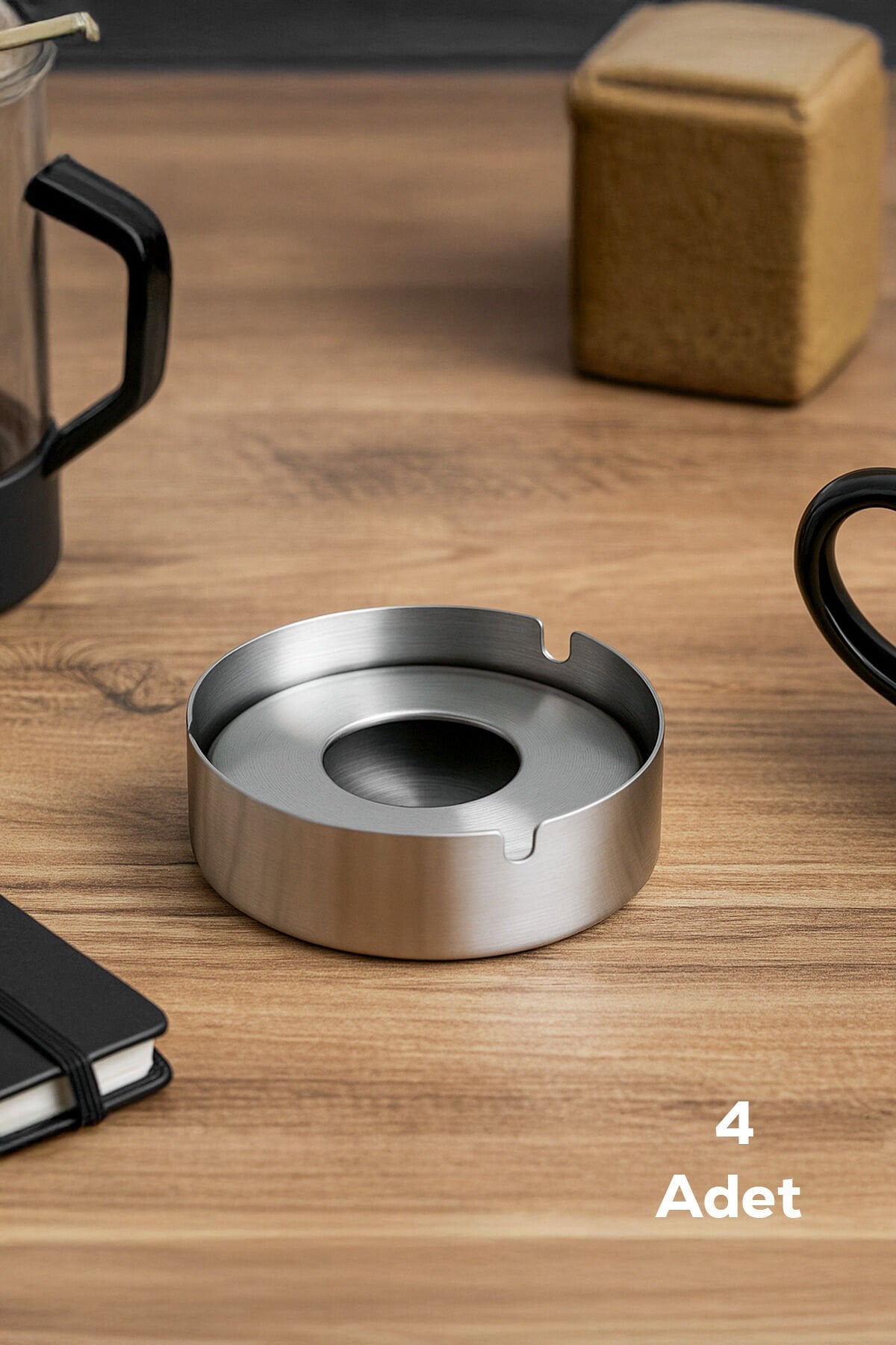 Porsima 4'lü Te-136 Paslanmaz Çelik Metal Kül Tablası - Kapaklı Rüzgar Geçirmez Küllük