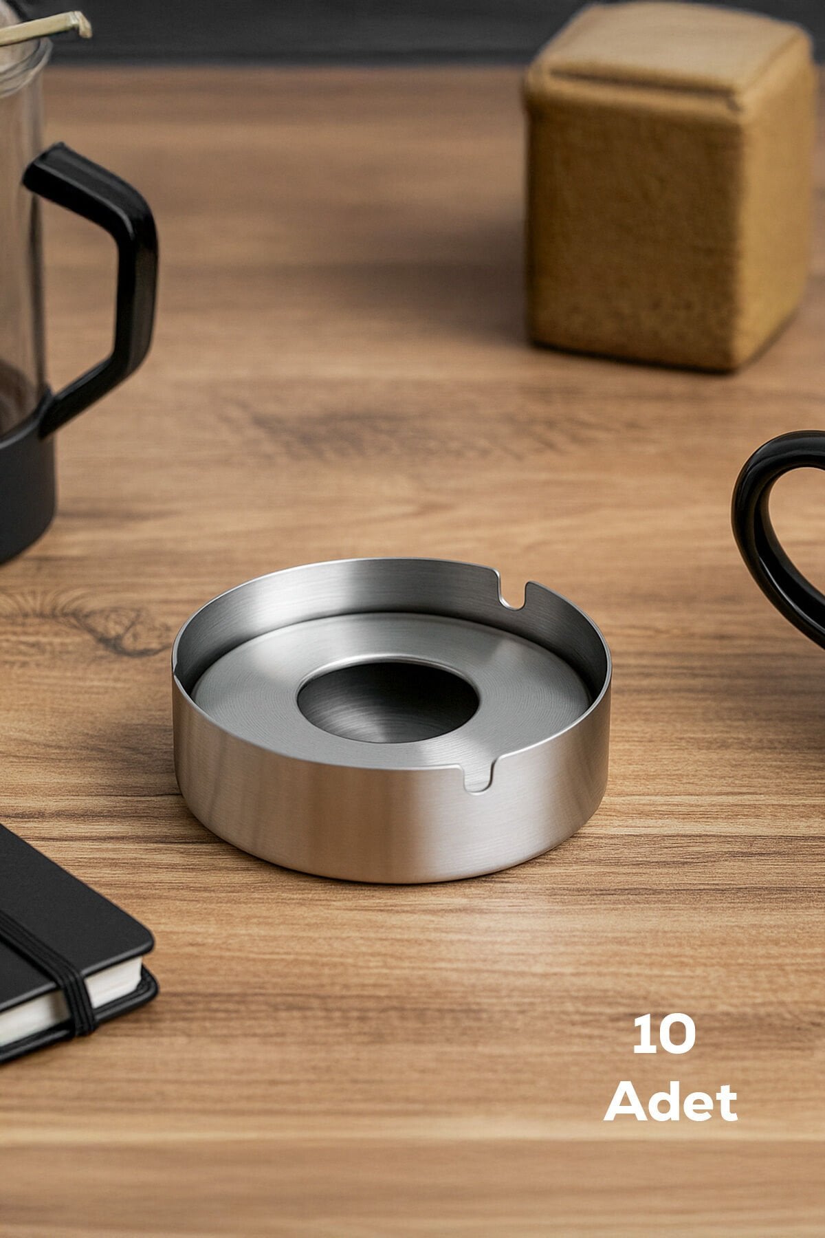 Porsima 10'lu Te-136 Paslanmaz Çelik Metal Kül Tablası - Kapaklı Rüzgar Geçirmez Küllük