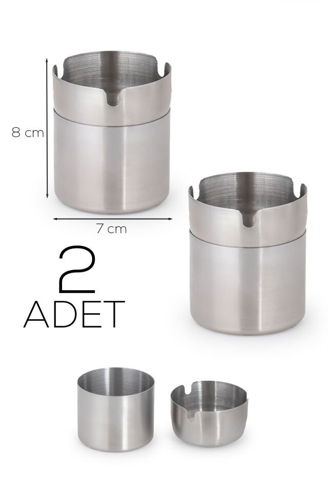 Porsima ETN-236 Large 2li Paslanmaz Çelik Metal Kül Tablası - Kapaklı Rüzgar Geçirmez Küllük