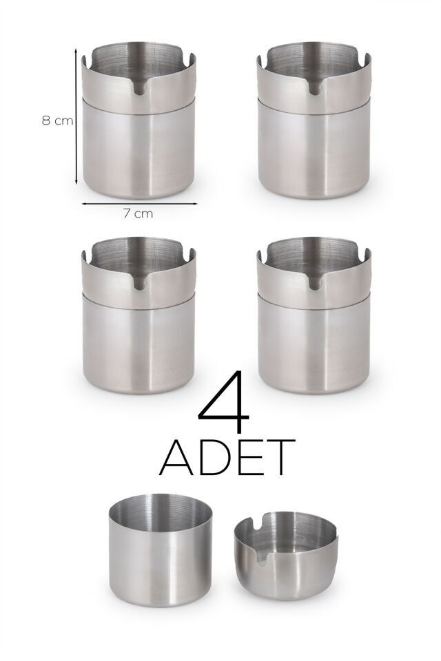 Porsima ETN-236 Large 4lü Paslanmaz Çelik Metal Kül Tablası - Kapaklı Rüzgar Geçirmez Küllük