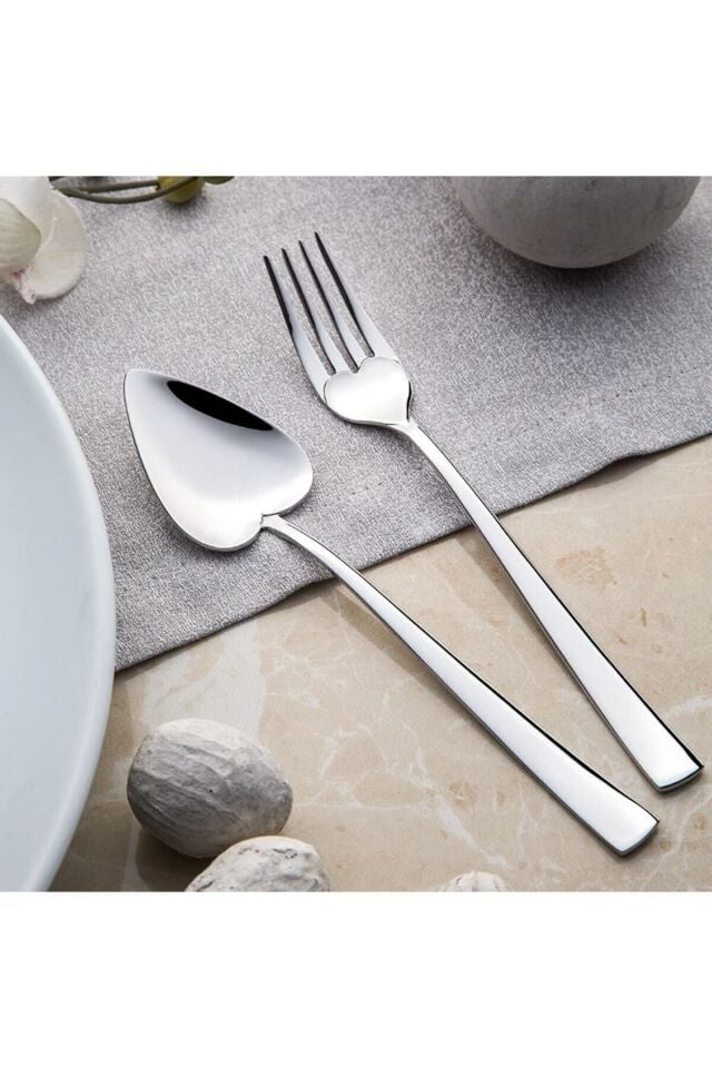 Nehir Can & Canan 12 Adet Sade Tatlı Çatal Kaşık Takımı