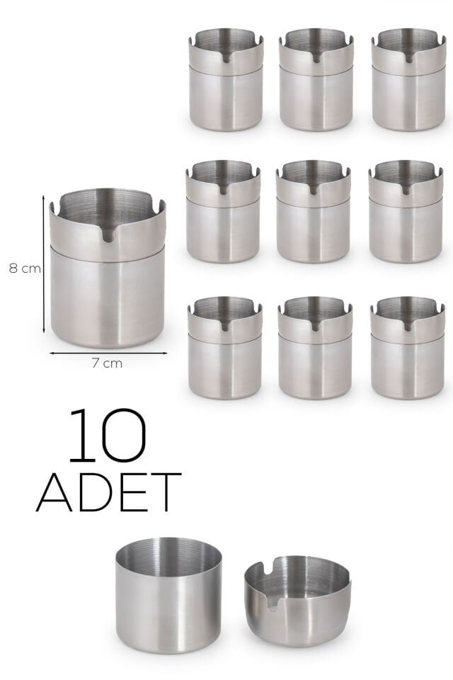 Porsima ETN-236 Large 10 lu Paslanmaz Çelik Metal Kül Tablası - Kapaklı Rüzgar Geçirmez Küllük