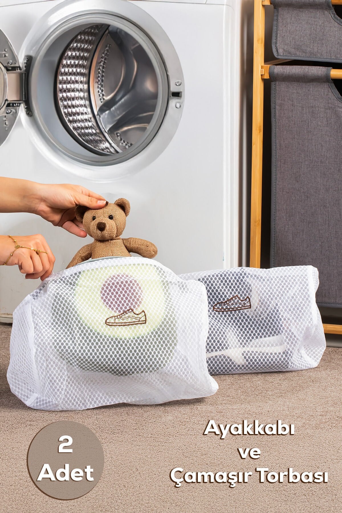 Porsima 2li Fermuarlı Bölmeli Çamaşır Ayakkabı Yıkama Filesi Deforme Önleyici Torba File 20x30 cm
