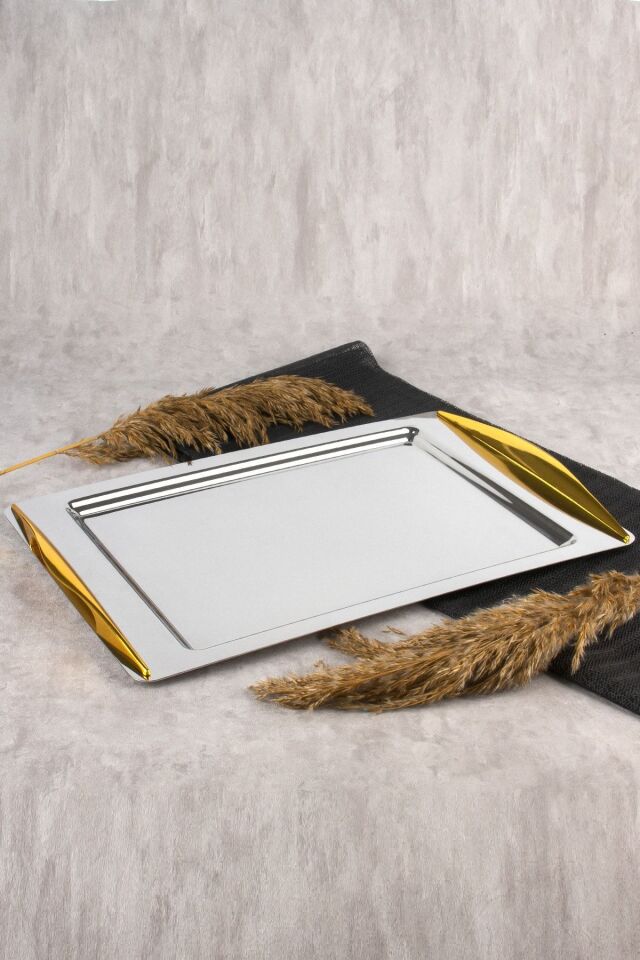 Nehir Kuzey Altın 18/10 Paslanmaz Çelik Çay Kahve Servis Tepsisi