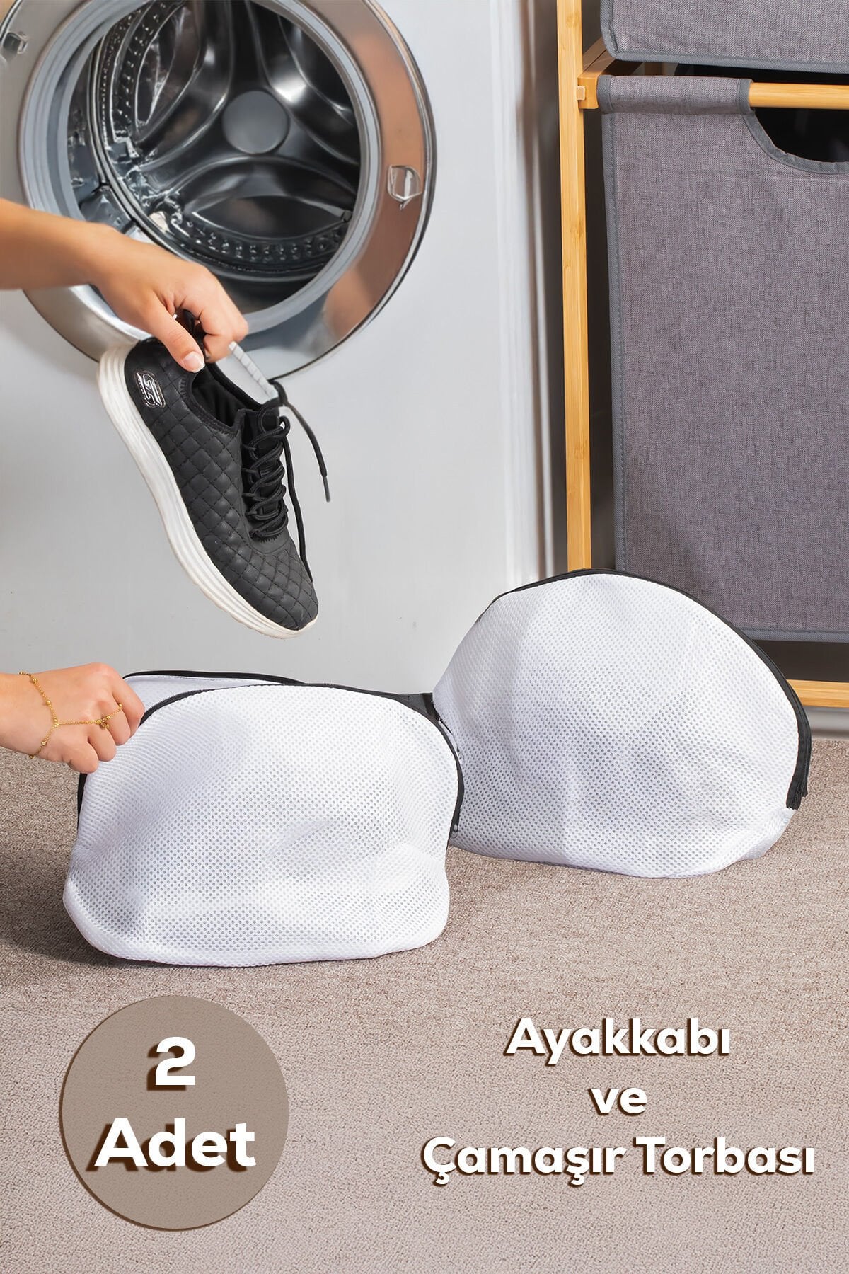 Porsima 2li Fermuarlı Bölmeli Çamaşır Ayakkabı Yıkama Filesi Deforme Önleyici Torba File 23x33 cm