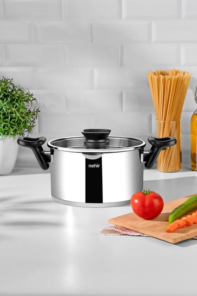 Nehir Napoli 24 Cm Paslanmaz Çelik Süzgeç Kapaklı Fonksiyonel Derin Tencere