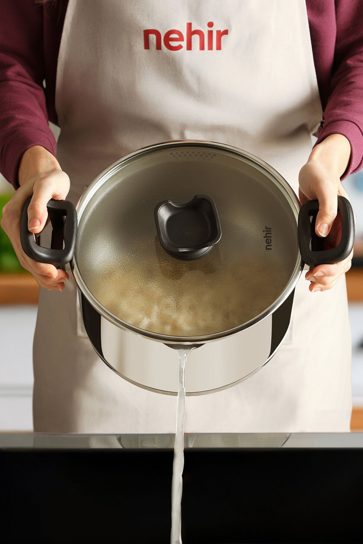 Nehir Napoli 24 Cm Paslanmaz Çelik Süzgeç Kapaklı Fonksiyonel Derin Tencere