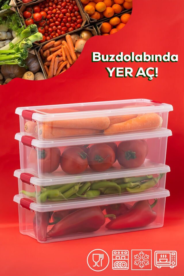 Porsima 8li Kilitli Kapaklı Yiyecek Erzak Saklama Kabı Seti - Buzdolabı Düzenleyici Organizeri