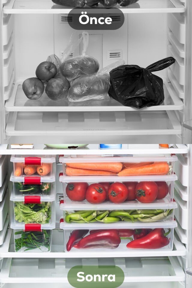 Porsima 8li Kilitli Kapaklı Yiyecek Erzak Saklama Kabı Seti - Buzdolabı Düzenleyici Organizeri