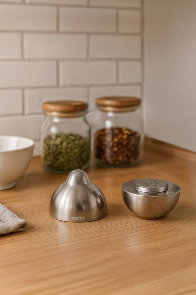 Nehir Elvis 2'li Paslanmaz Çelik Tuzluk ve Biberlik Seti