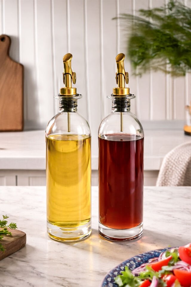 Porsima 3890 Gold Sızdırmaz Kapaklı Cam 2li Yağlık Sirkelik Yağdanlık Seti 500+500 ml