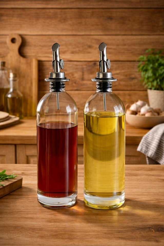 Porsima 3890-1 Gümüş Sızdırmaz Kapaklı Cam 2li Yağlık Sirkelik Yağdanlık Seti 500+500 ml