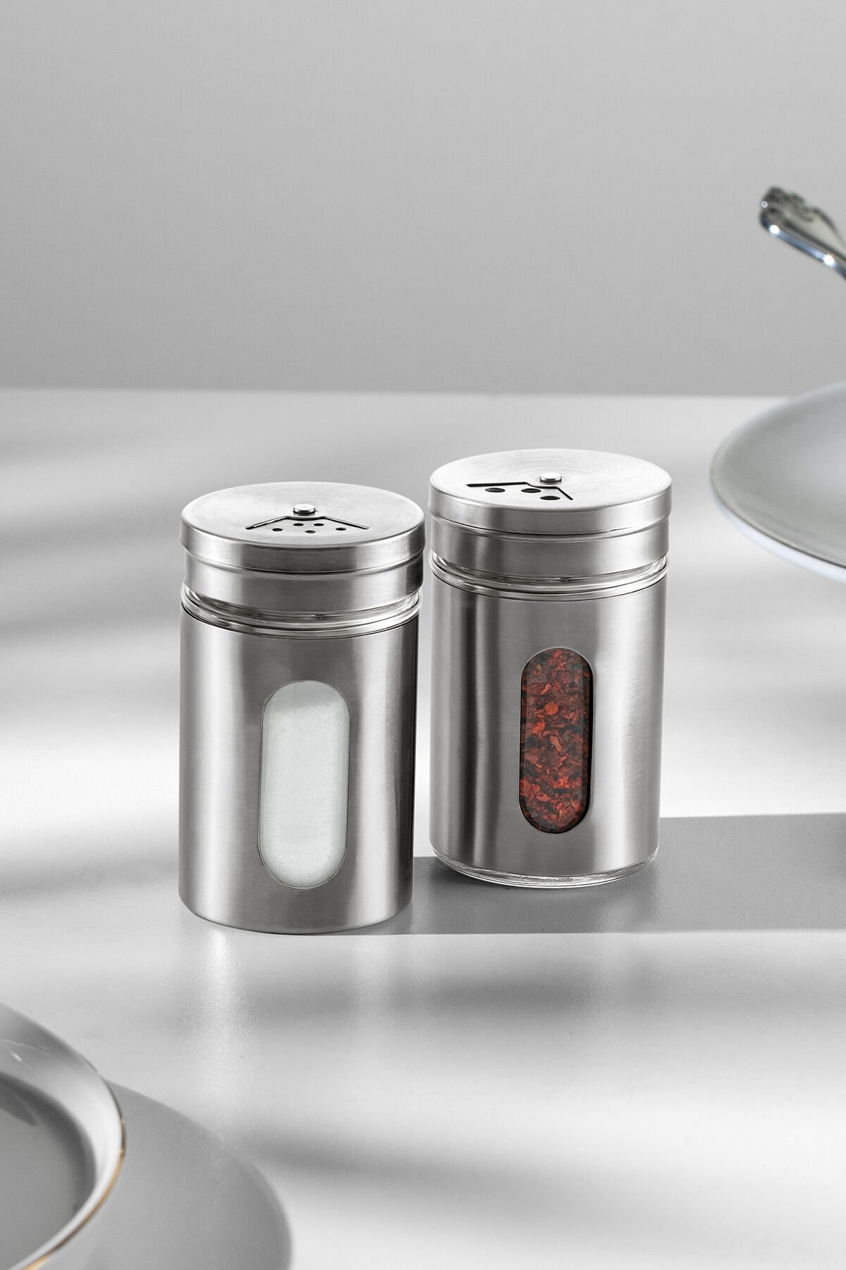 Nehir Selvi 2'li Cam Silindir Tuzluk ve Biberlik Takımı