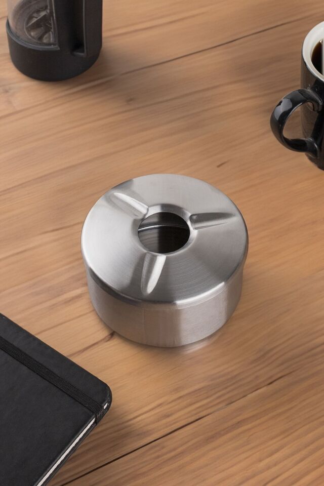 Porsima 2 li Paslanmaz Çelik Metal Kül Tablası - Kapaklı Rüzgar Geçirmez Küllük