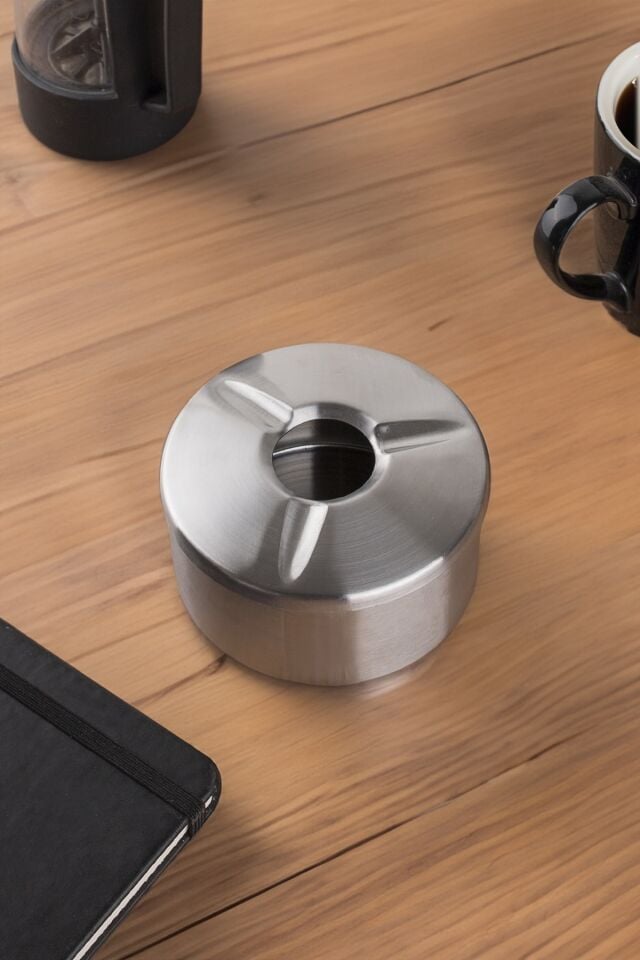 Porsima 5 li Paslanmaz Çelik Metal Kül Tablası - Kapaklı Rüzgar Geçirmez Küllük