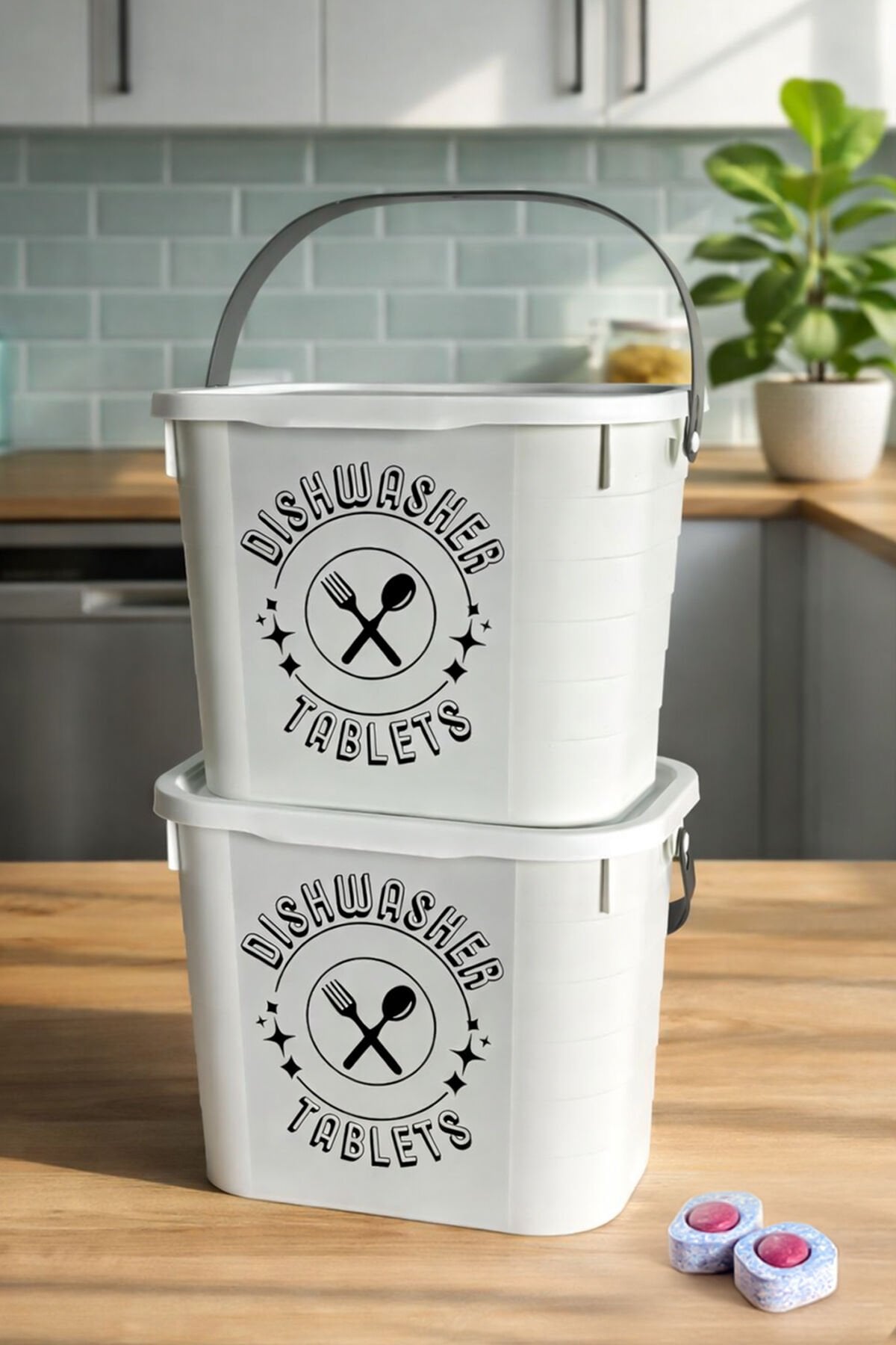 Porsima 2li Mega Kendinden Etiketli Çok Amaçlı Tablet Deterjan Kapaklı Saklama Kutusu Kabı Seti 7,3lt