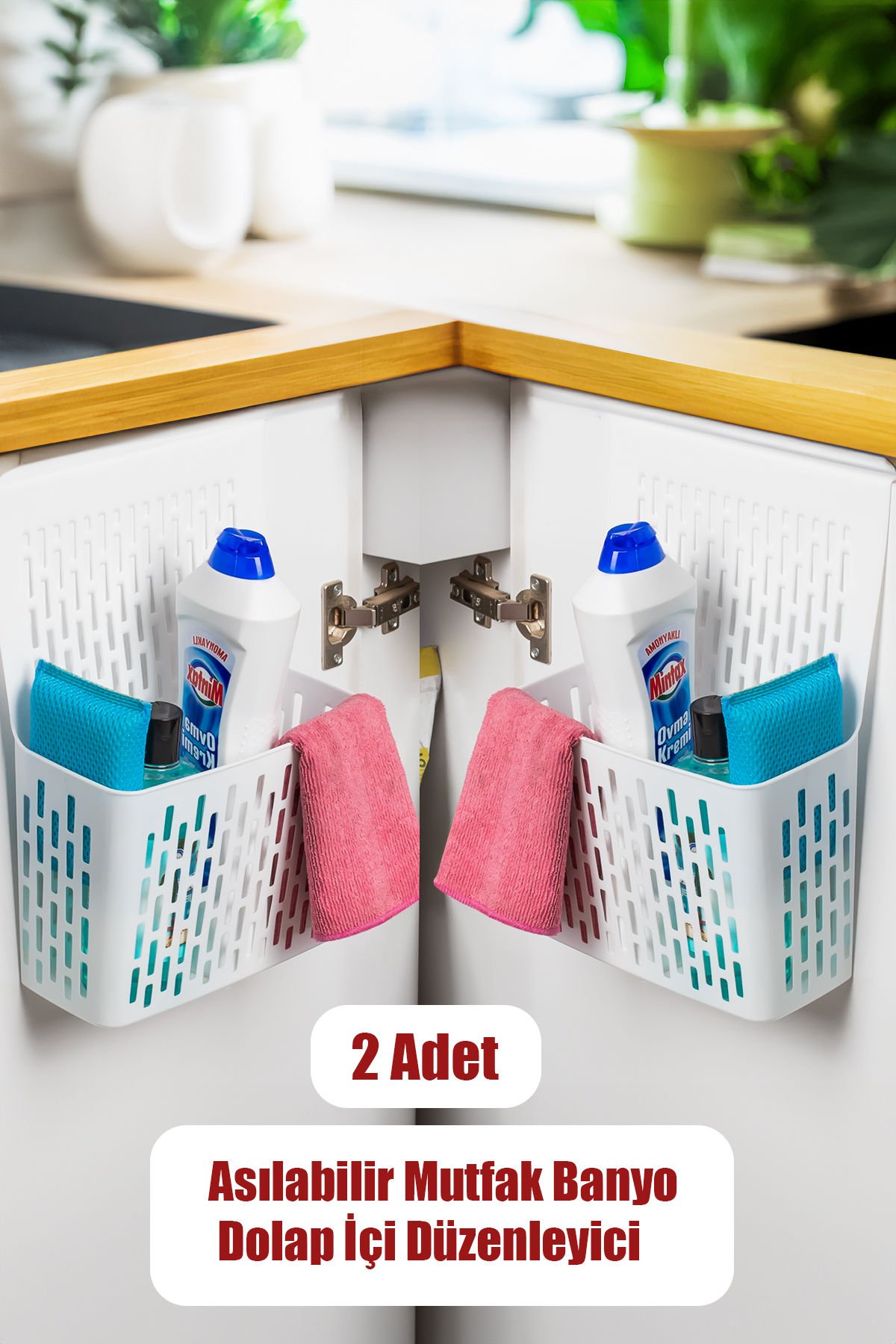 Porsima Org-52 2 li Asılabilir Mutfak Banyo Dolap İçi Düzenleyici Organizer Deterjanlık - Beyaz