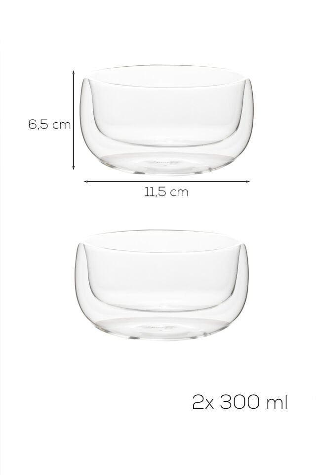 Porsima 12479 Double Wall Çift Cidarlı 2li Sunum Kasesi Sunumluk Çerezlik Salata Kasesi 300 ml