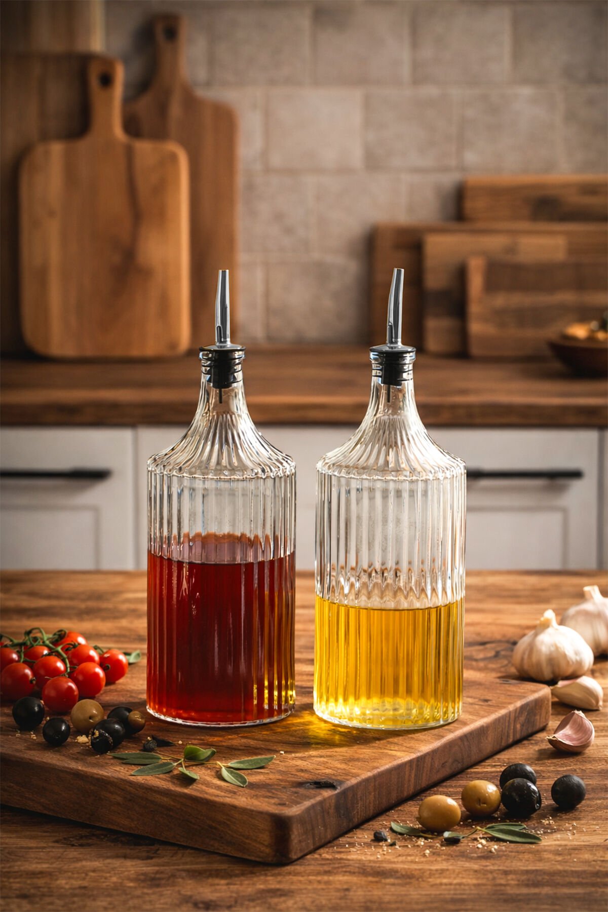 Porsima Viking 18113 2li 1000 ml Cam Şişe Yağlık Sirkelik Çift Kapaklı Gümüş