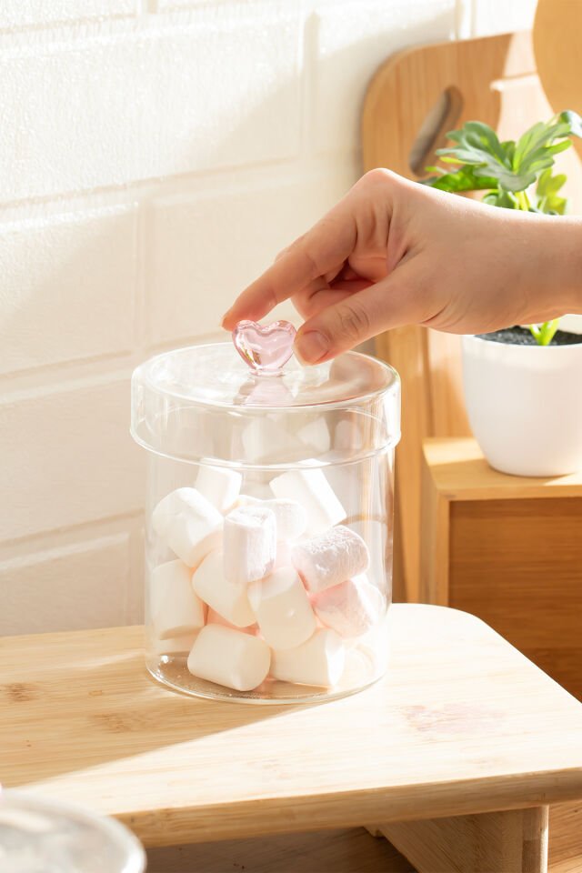 Porsima Hearts 3lü 750 ml Borosilikat Cam Kavanoz Seti Saklama Kabı Takımı 10x12 cm