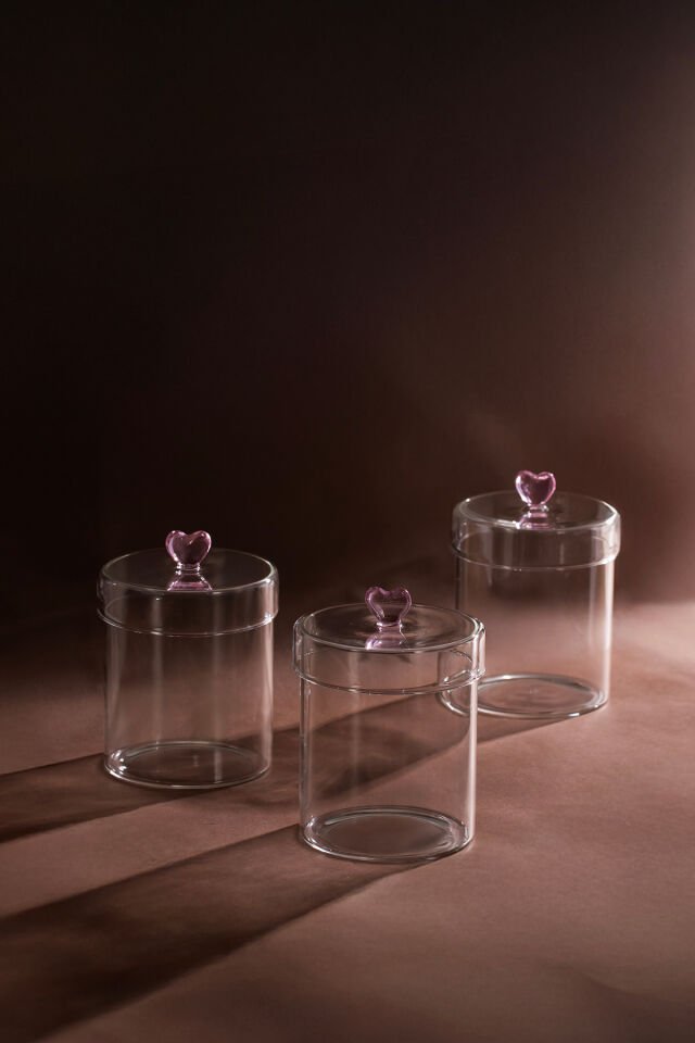 Porsima Hearts 3lü 750 ml Borosilikat Cam Kavanoz Seti Saklama Kabı Takımı 10x12 cm