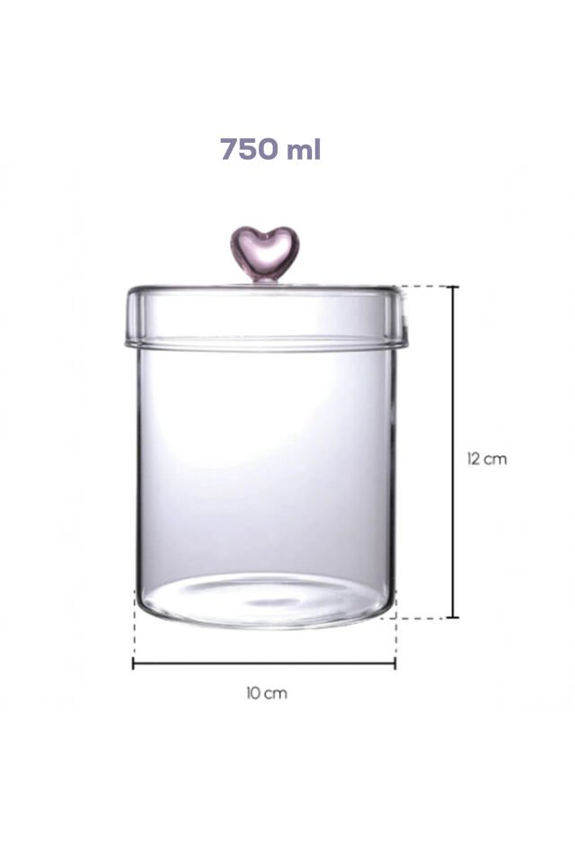 Porsima Hearts 3lü 750 ml Borosilikat Cam Kavanoz Seti Saklama Kabı Takımı 10x12 cm