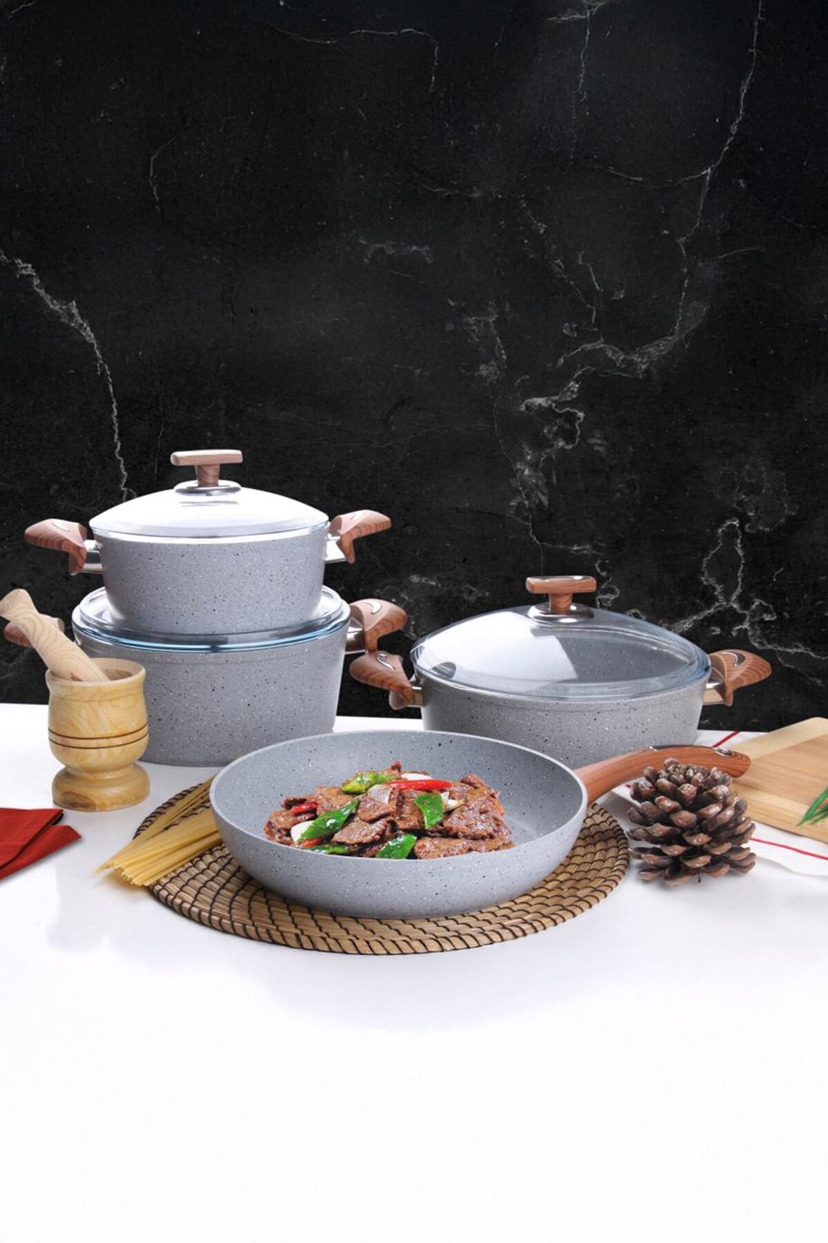 Oms 3105 7 Parça Granit Tencere Set Rosegold