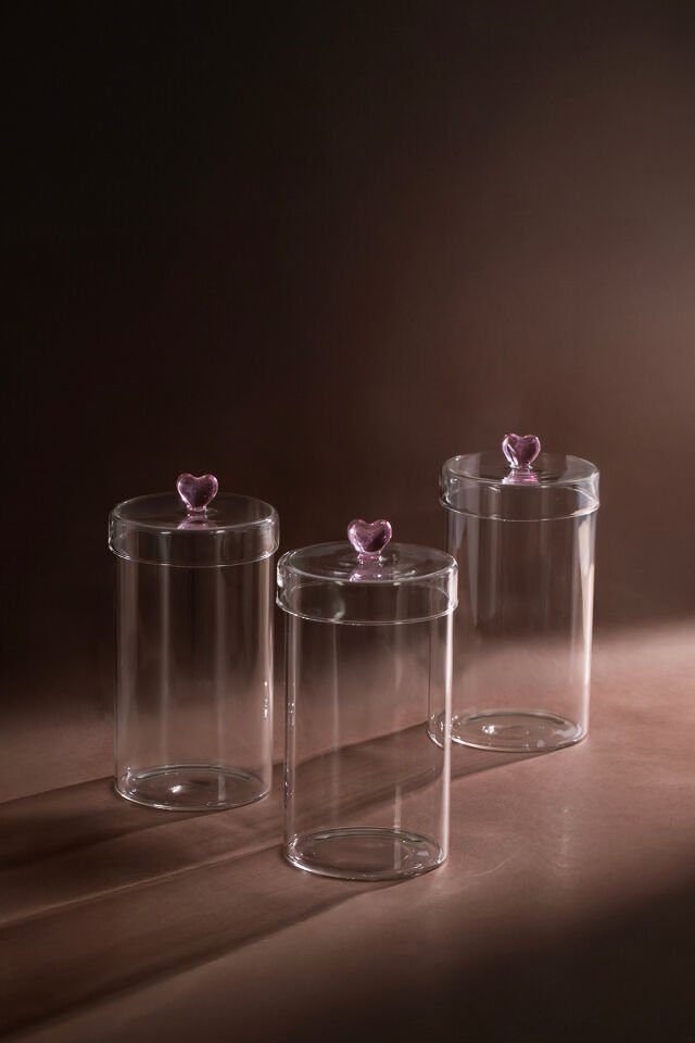 Porsima Hearts 3lü 1150 ml Borosilikat Cam Kavanoz Seti Saklama Kabı Takımı 10x18cm