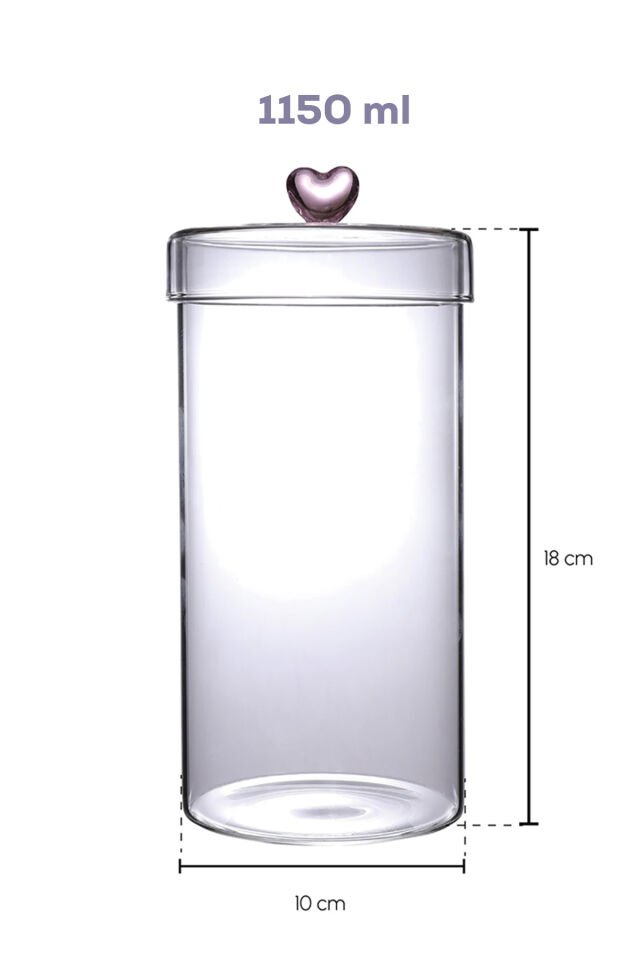 Porsima Hearts 3lü 1150 ml Borosilikat Cam Kavanoz Seti Saklama Kabı Takımı 10x18cm