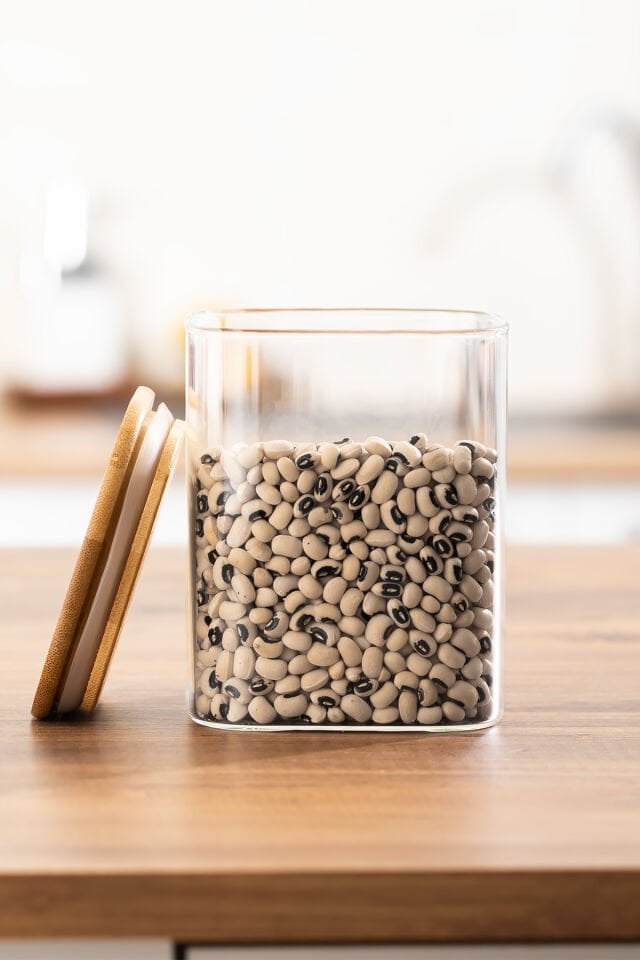 Porsima 407 4lü Kare 900 ml Bambu Vakumlu Kapaklı Cam Kavanoz Seti Saklama Kabı 10x12cm