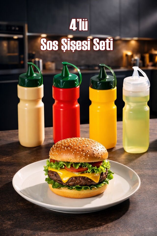 Porsima 4lü Sosluk Seti Ketçap Mayonez Hardal Yağlık Şişesi – Sıkılabilir Plastik Sos Şişesi 660 ml