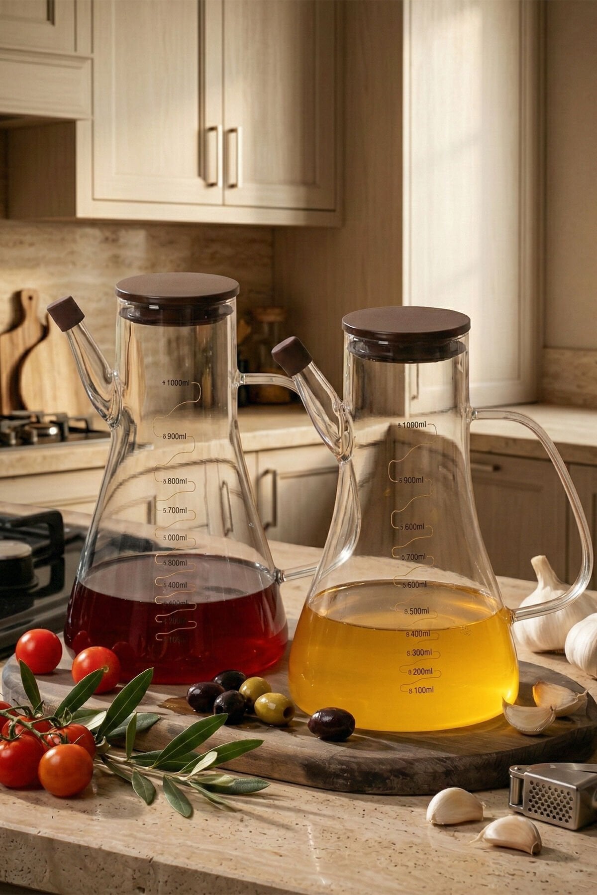 Porsima LM-0106 Serra Kapaklı Borosilikat Cam 2li Yağlık Sirkelik Yağdanlık Seti 1000ml