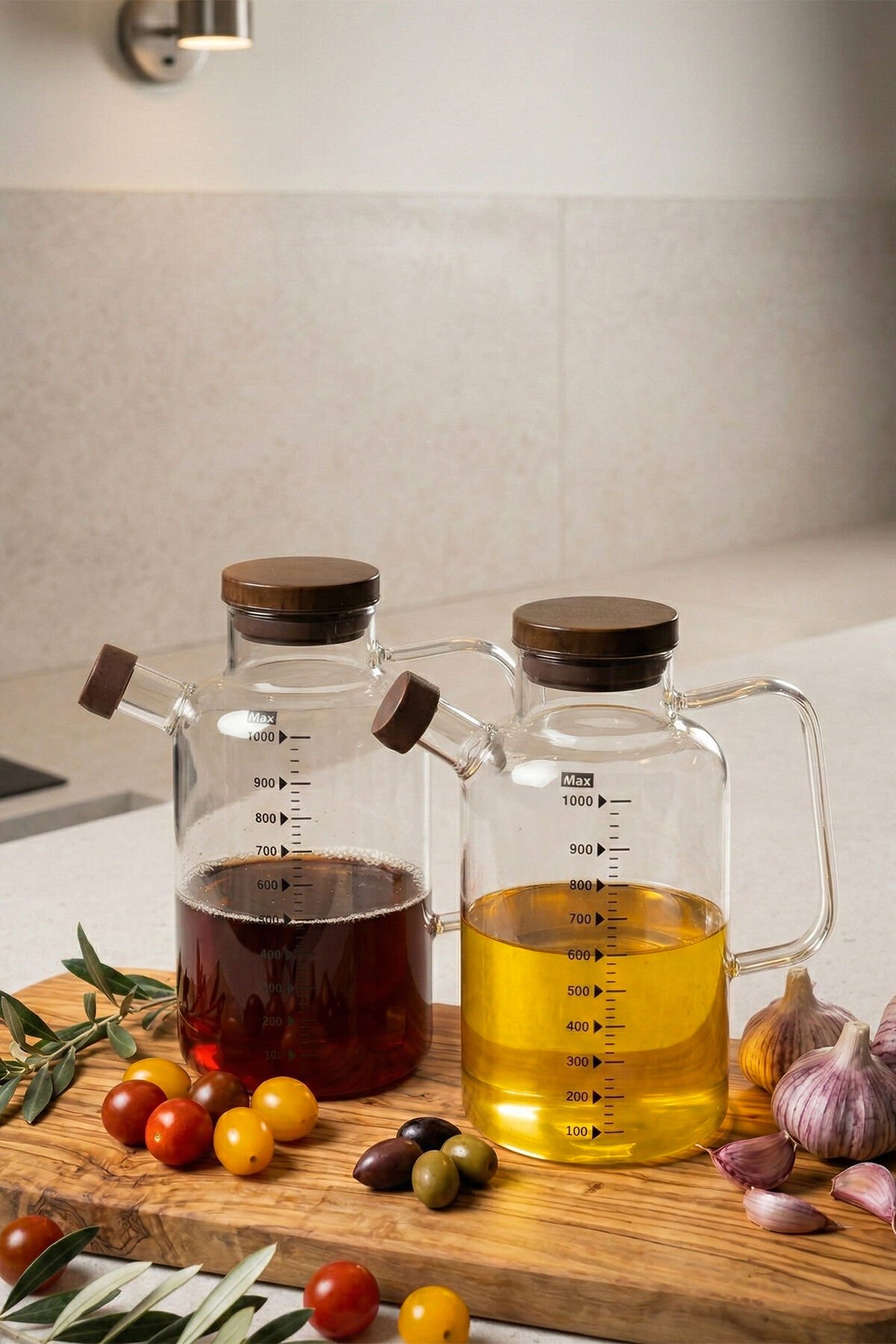 Porsima LM-0108 Verra Kapaklı Borosilikat Cam 2li Yağlık Sirkelik Yağdanlık Seti 1000ml