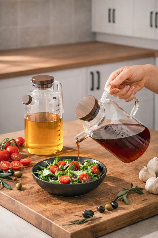 Porsima LM-0108 Verra Kapaklı Borosilikat Cam 2li Yağlık Sirkelik Yağdanlık Seti 1000ml