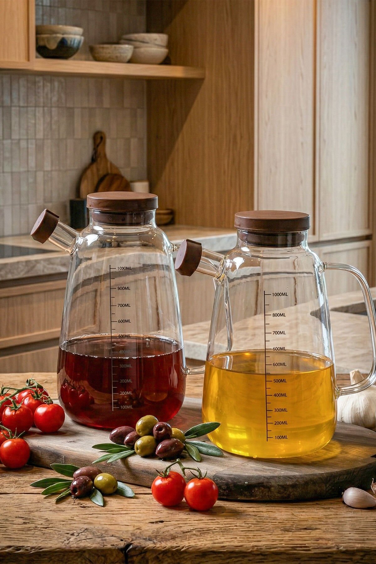 Porsima LM-0109 Livra Kapaklı Borosilikat Cam 2li Yağlık Sirkelik Yağdanlık Seti 1000ml