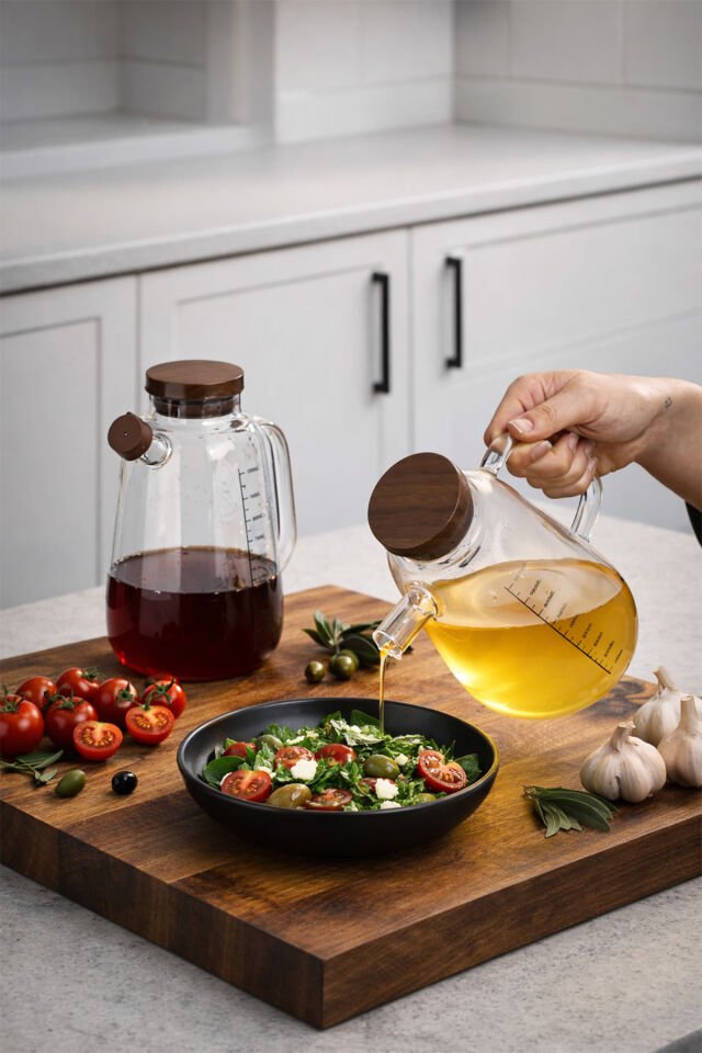 Porsima LM-0109 Livra Kapaklı Borosilikat Cam 2li Yağlık Sirkelik Yağdanlık Seti 1000ml