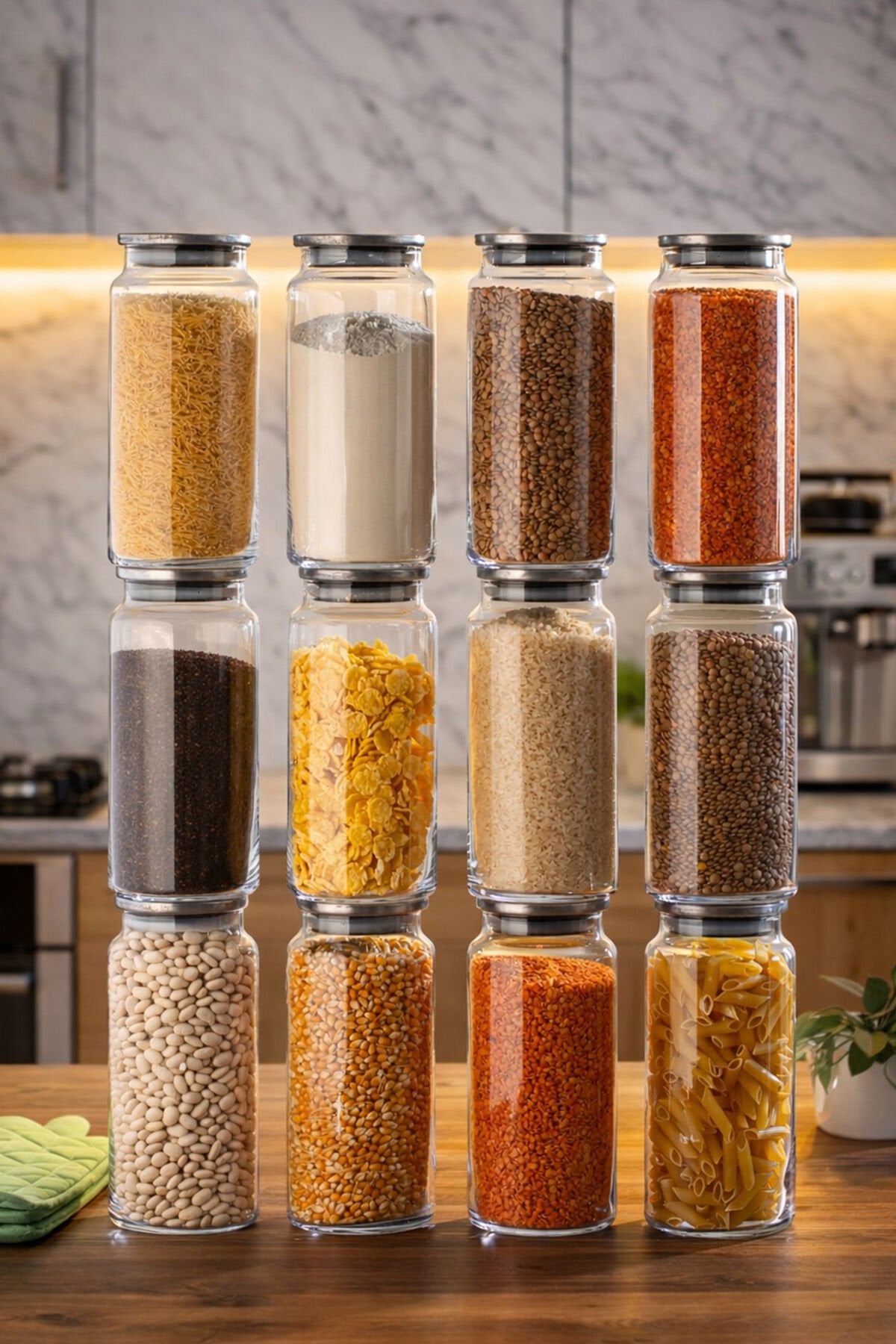 Porsima 4401 Bormio Metal Kapaklı 12li Cam Kavanoz Seti Vakum Kapaklı Saklama Düzenleme Kabı Seti 1400ml