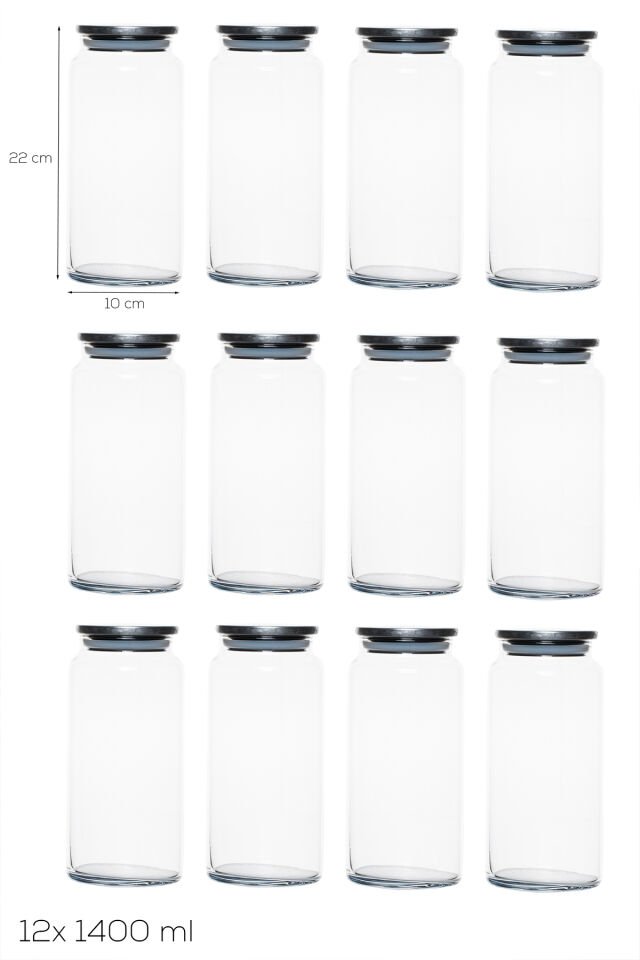 Porsima 4401 Bormio Metal Kapaklı 12li Cam Kavanoz Seti Vakum Kapaklı Saklama Düzenleme Kabı Seti 1400ml