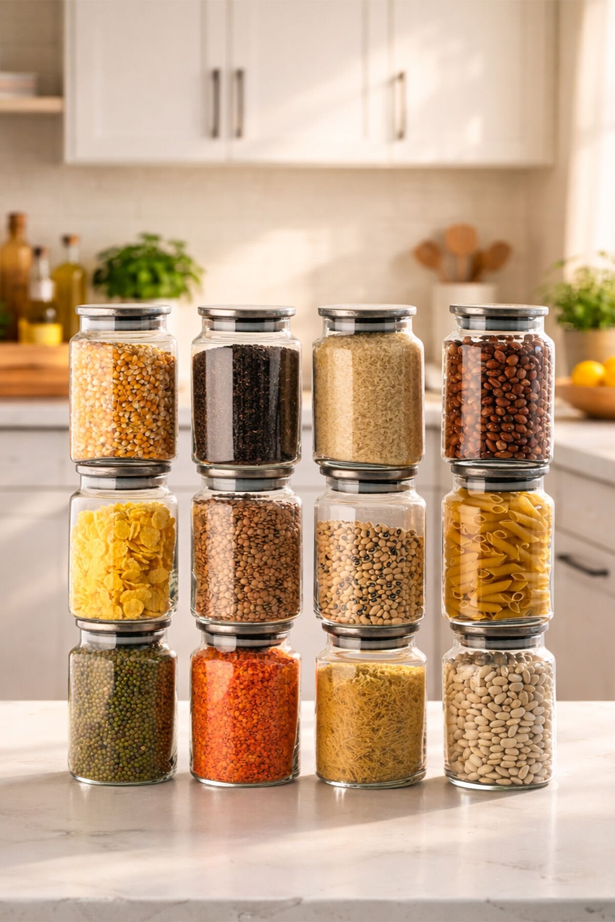 Porsima 4402 Bormio Metal Kapaklı 12li Cam Kavanoz Seti Vakum Kapaklı Saklama Düzenleme Kabı Seti 900ml