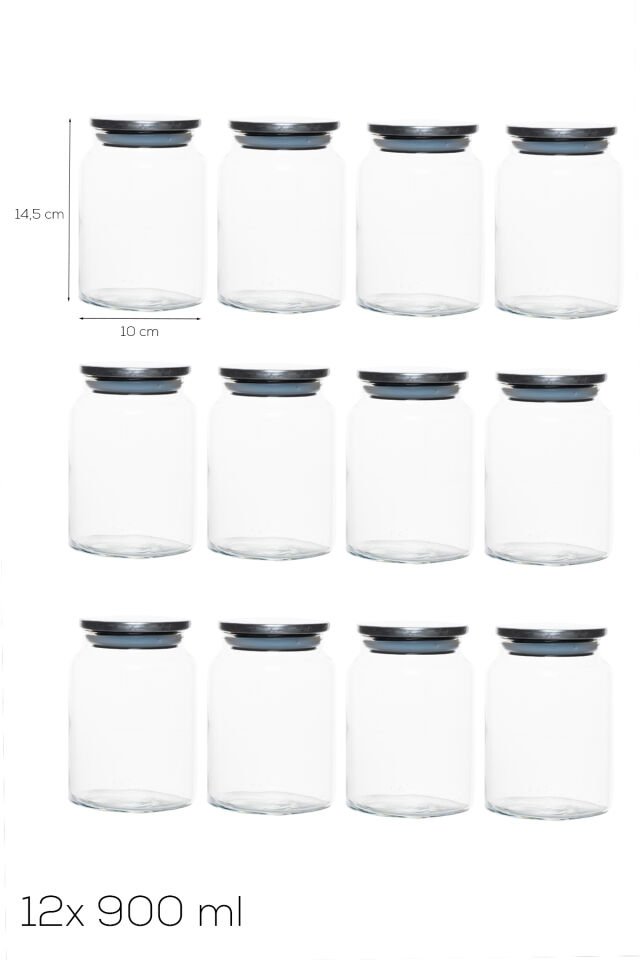 Porsima 4402 Bormio Metal Kapaklı 12li Cam Kavanoz Seti Vakum Kapaklı Saklama Düzenleme Kabı Seti 900ml