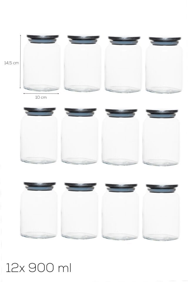 Porsima 4402 Bormio Metal Kapaklı 12li Cam Kavanoz Seti Vakum Kapaklı Saklama Düzenleme Kabı Seti 900ml
